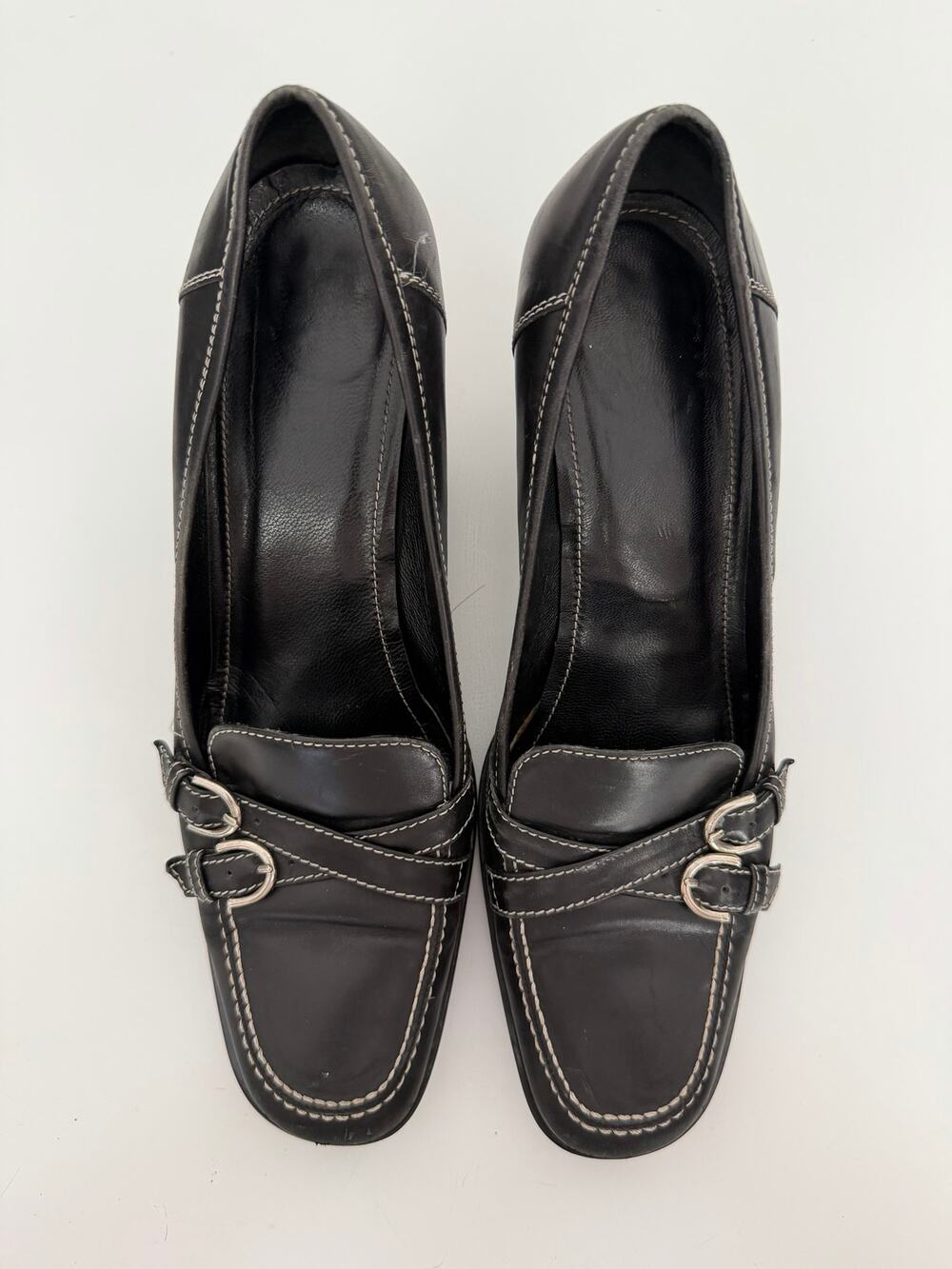 VTG Y2K Coach Black Leather Buckle Loafer Heels Made in Italy US 10 B